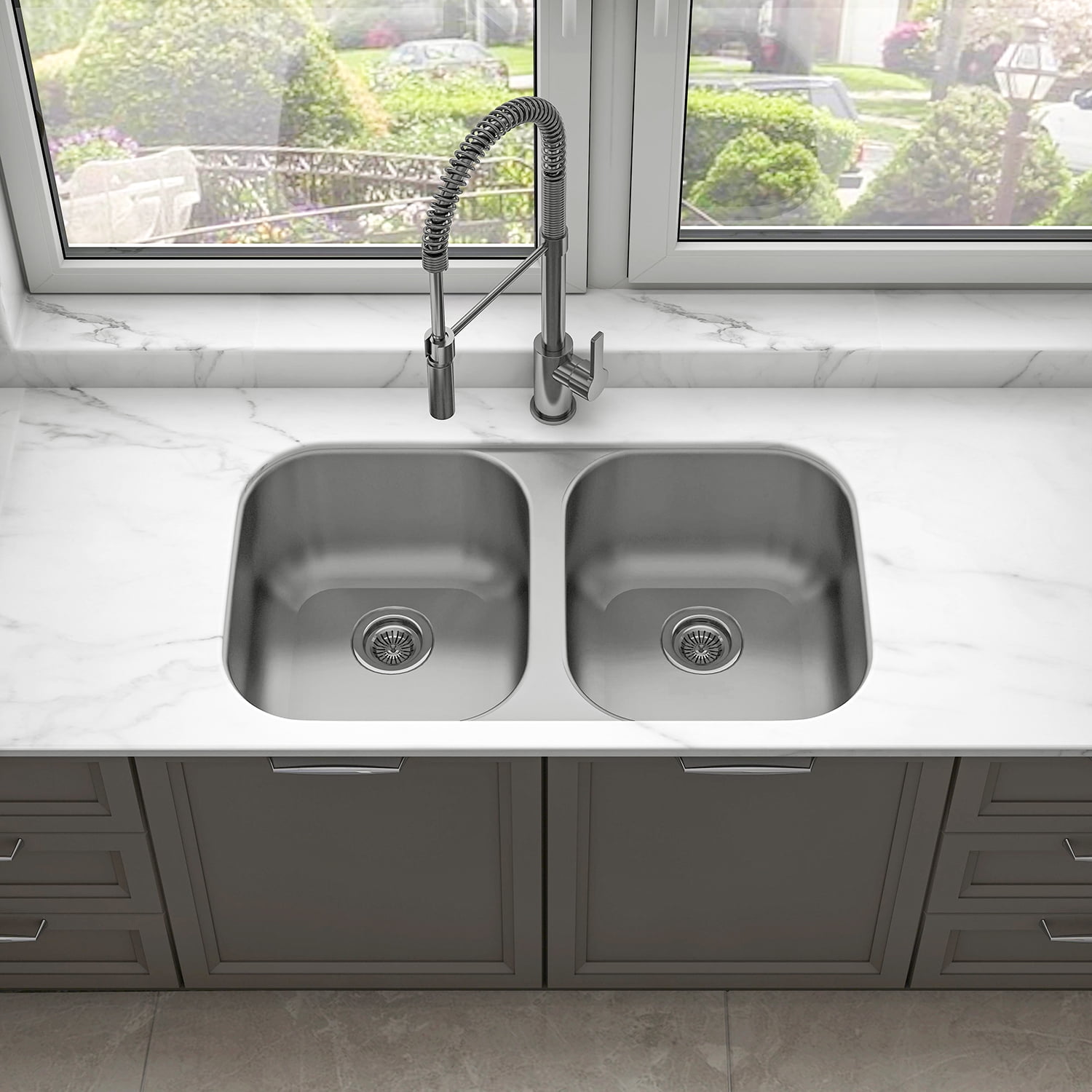 Sinber 32'' x 18'' Stainless Steel Double Bowl Undermount Kitchen Sink