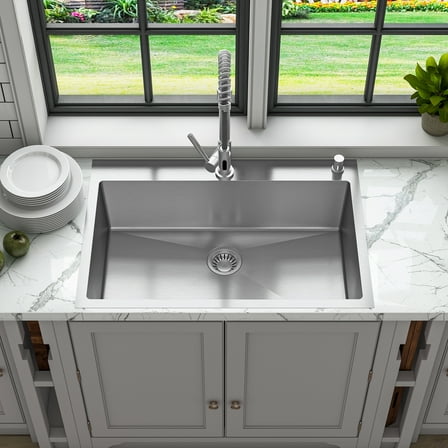 Sinber 33" Drop in Single Bowl Satin Finish 304 Stainless Steel Kitchen Sink