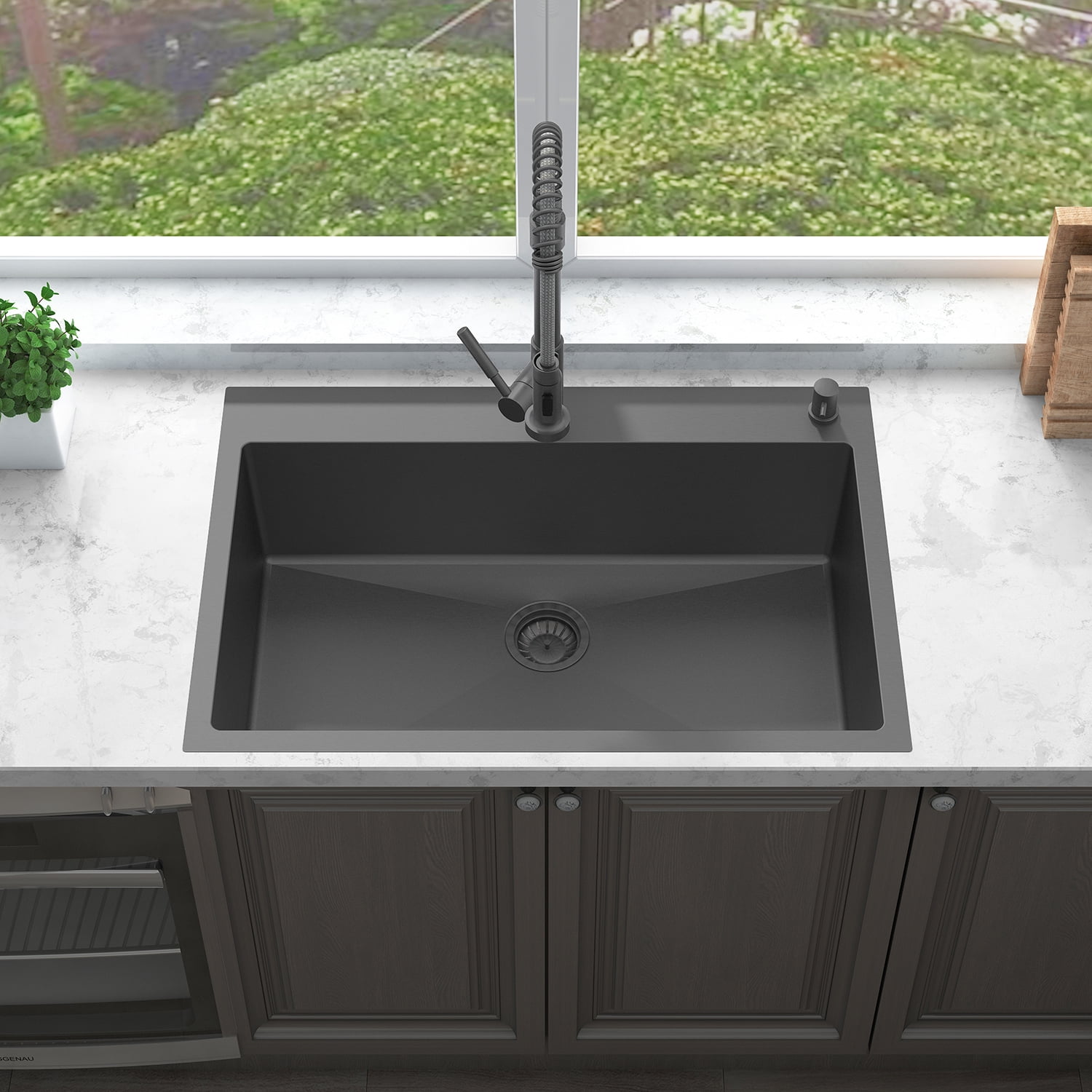 33" Black Stainless Steel Drop-In Single Bowl Kitchen Sink