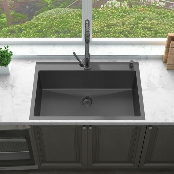 Sinber 33" x 22" x 9" Drop In Single Bowl Kitchen Sink with 18 Gauge 304 Stainless Steel Black Finish HT3322S-9-B (Sink Only)