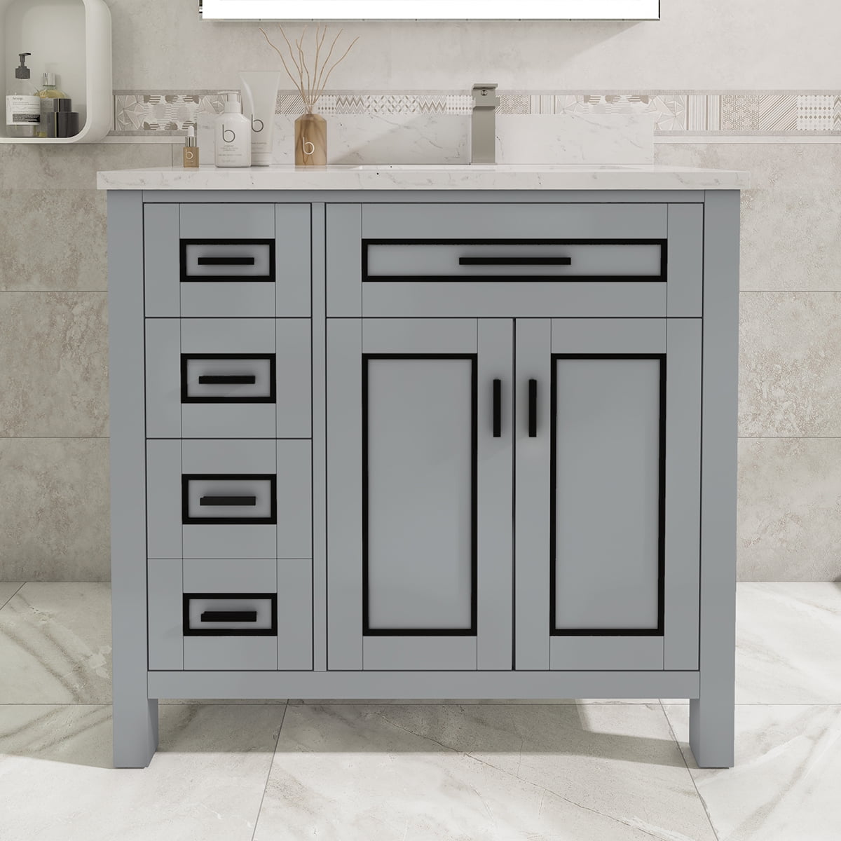 Sinber 36" x 22" Rectangular Sink Grey Bathroom Vanity Cabinet with ...