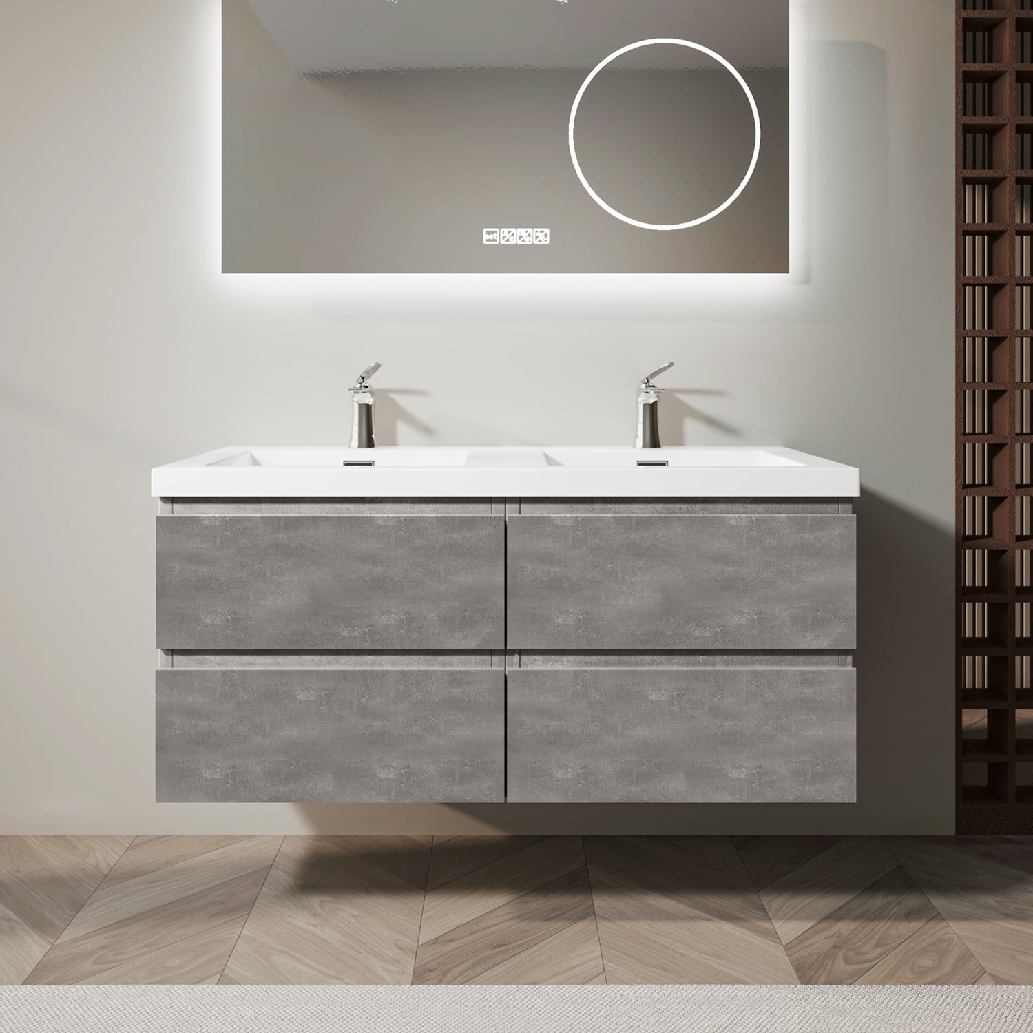 Sinber 48" Wall Mounted Double Rectangular Sink Cement Grey Bathroom ...
