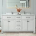 thumbnail image 1 of Sinber 60 Inch Rectangular Sink White Bathroom Vanity Cabinet with Carrara White Marble Countertop | 2 Soft Closing Doors and 4 Full Extension Dovetail Cabinet Drawer, 1 of 15