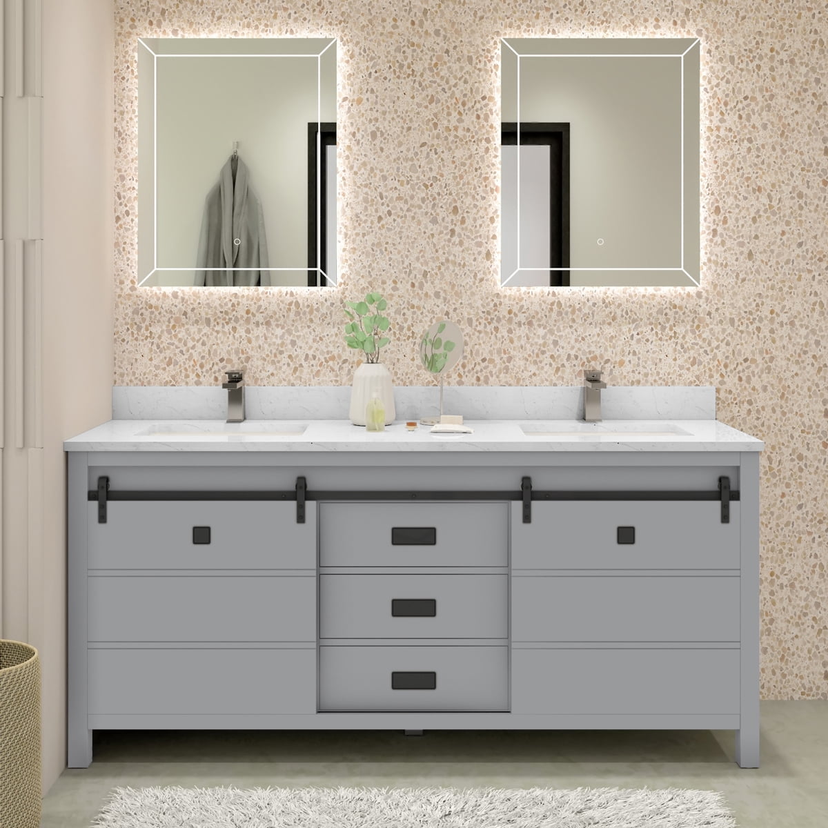 Grey 24 x 22 inch Bathroom Vanity Cabinet with White Ceramic Sink main image 0