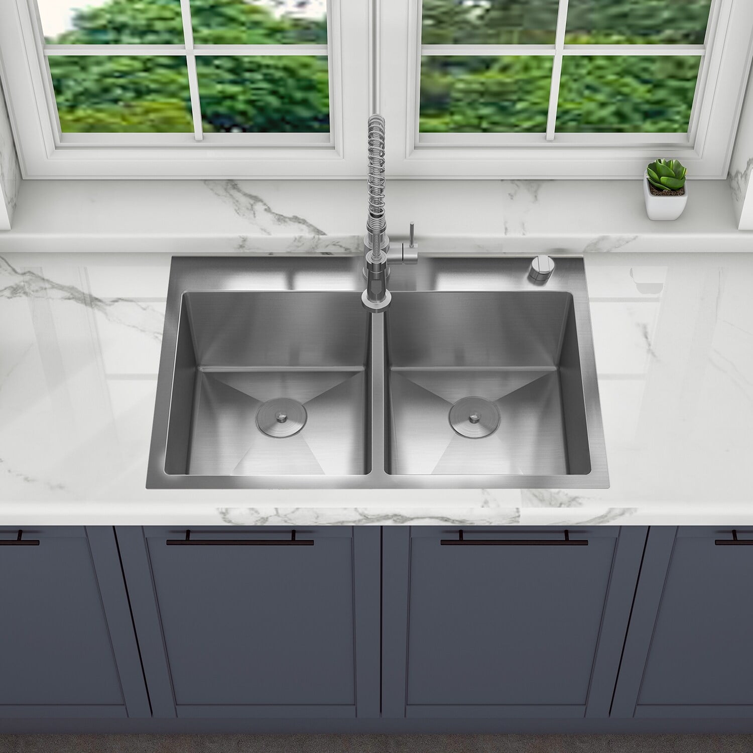 Sinber 33" Stainless Steel Double Bowl Drop-In Kitchen Sink
