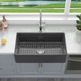 thumbnail image 1 of Sinber  Farmhouse Apron Single Bowl Kitchen Sink with Fireclay White Finish 33" x 18" x 10" - Black, 1 of 15