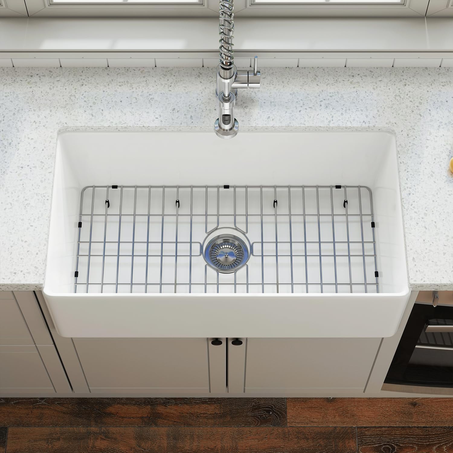 Sinber 33" White Fireclay Farmhouse Apron Kitchen Sink