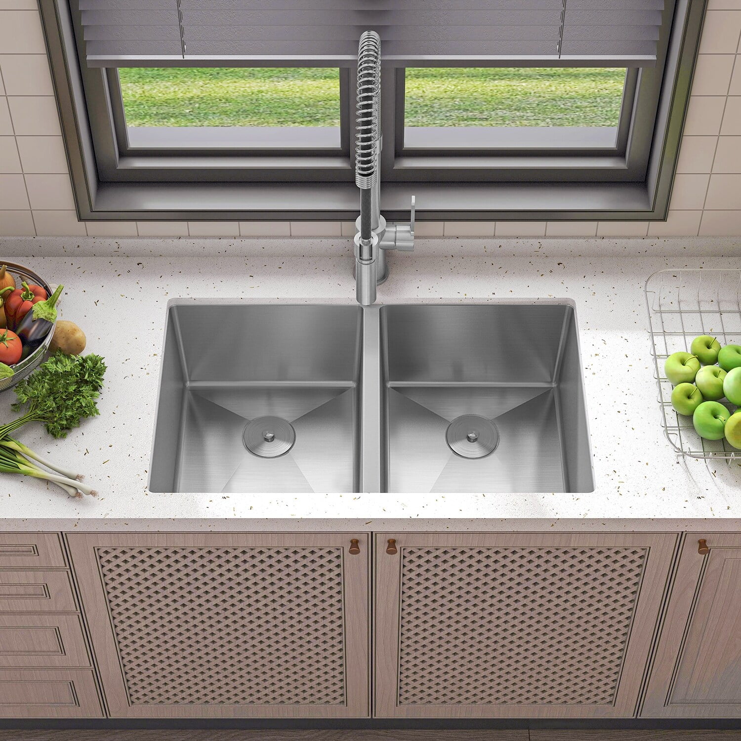 Sinber 32" Stainless Steel Double Bowl Drop-In Kitchen Sink