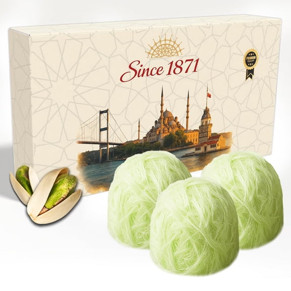 Since 1871 Candy Floss Pistachio (Pimaniye), Luxury Turkish Cotton Candy, Special Halva Candy 0.55lb (3 Pack, Pistachio)