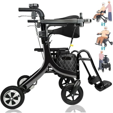 Sinceborn Electric Rollator Walker for Seniors, Mobility Rollator Walker 4-Wheel with Motors, Transport Electric Wheelchair Walker with Seat, Lightweight Foldable Design, High Style
