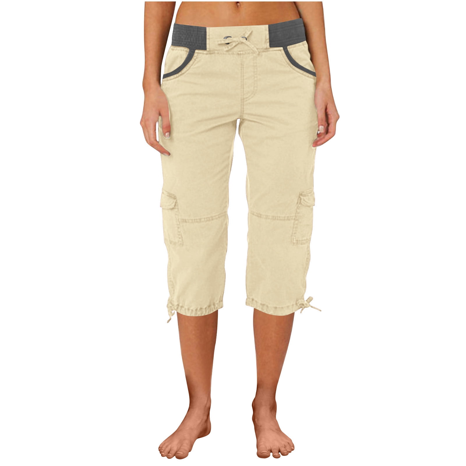 SincereX 3 4 Cargo Trousers Women Ladies High Waisted Joggers Cropped Sweatpants with Pocket Capris Trousers High Waisted Casual Joggers Short Leg Cropped Pants Tracksuit Bottoms Walmart