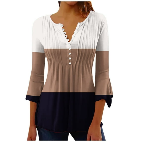 SincereX 3/4 Sleeve Tops for Women Plus Size Summer Tee Shirt Graphic Print Shirt Blouse V Neck Tunic Top Womens Casual Printing Shirts Three Quarter Sleeve V Neck Button T-Shirt Blouse White XXL