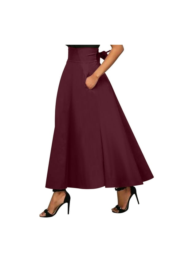 High Waist Skirt with Pockets Ladies A Line Maxi Skirts Elegant Casual Skirts Office Work Skirts Solid Basic Skirts Long Length Party Skirts Going Out Strappy Skirts