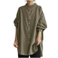 thumbnail image 1 of Linen T Shirts Ladies Button Front Tops for Women Elegant Office Oversized Blouse Tops Side Split Lapel Long Sleeve Casual Tunic Tops Shirts Plain Oversized Tee Shirts Work, 1 of 3