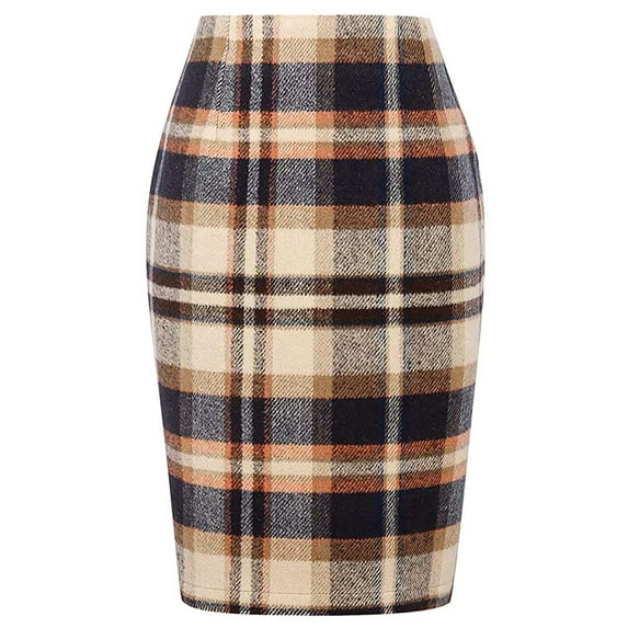 SincereX Skirt Women Casual Clearance Skirt Women's Pencil Skirt Plaid Skirt Winter High Waisted Tight Knee Length Wool Mid Length Skirt Brown XL