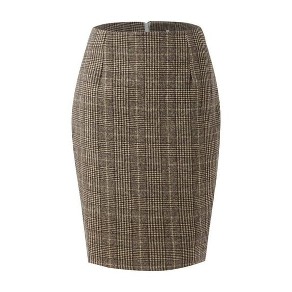 SincereX Skirt Women Casual Clearance Skirt Women's Pencil Skirt Plaid Skirt Winter High Waisted Tight Knee Length Wool Mid Length Skirt Coffee XL
