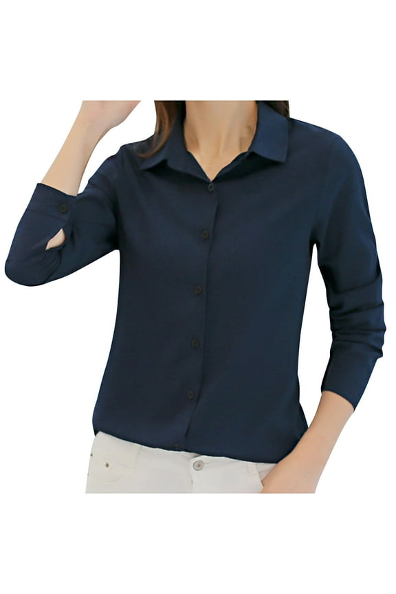 Smart Blouses for Women Long Sleeve Business Shirt Button Down Office Casual Tunic Tops Lapel Solid Dress Shirts Elegant Party Tee Shirts Slim Fit Work Blouse Going Out