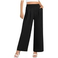 thumbnail image 1 of SincereX Straight Wide Leg Trousers for Women Crepe Pleated Pants Women Solid Summer Casual Trousers Joggers Sweatpants Half Elastic Waisted Trousers Solid Loose Trousers Holiday, 1 of 7