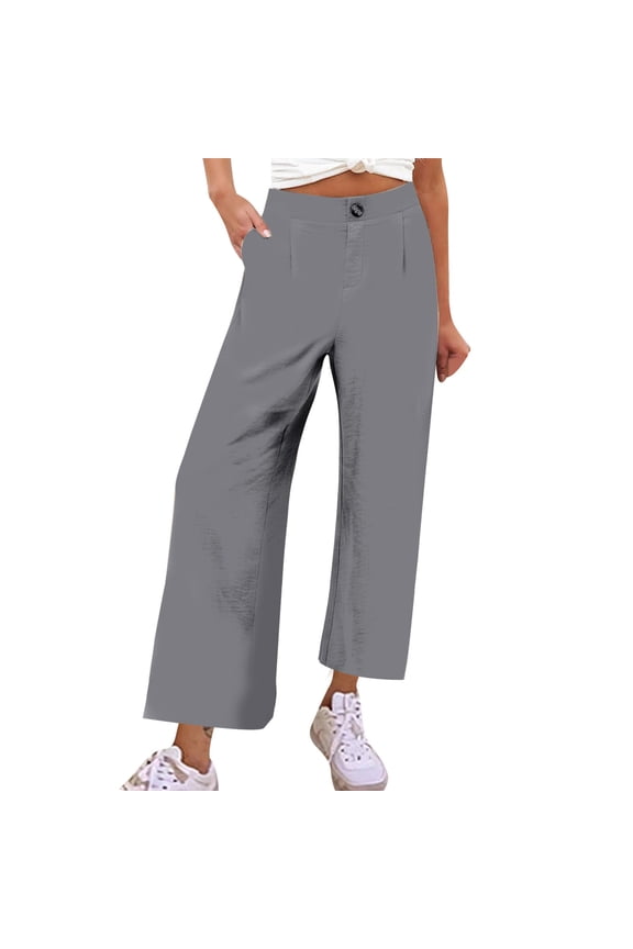 Trousers Women Pant Plain Bottoms Women Loose Casual Comfortable Solid Color Straight Leg Wide Leg Pants Gray M