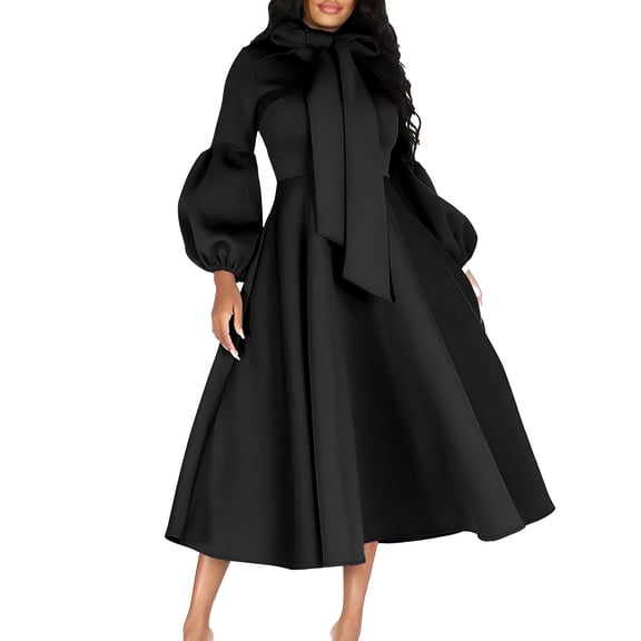 SincereX Womens Cocktail Dresses Plus Size Women's Evening Dress Women Versatile Fashion Long Sleeved Waist Retraction Solid Split 3/4 Sleeve Waist Wrapped Large Hem Long Dress Black M