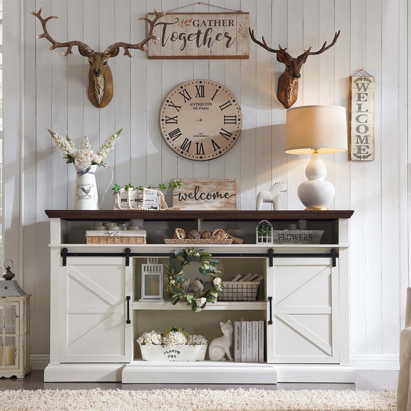 Sincido 37" Farmhouse TV Stand for 80 inch TV's with Adjustable Shelves