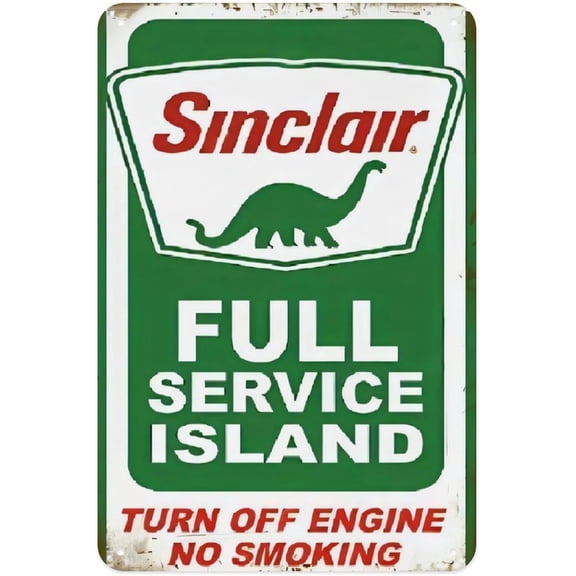 Sinclair Dinosaur Gas Station Tin Sign Vintage Gas And Oil Metal Sign Print Aesthetic Room Decoration for Home Bedroom Kitchen Bar Coffee Dorm Bathroom Wall Decor 8 X 12 in