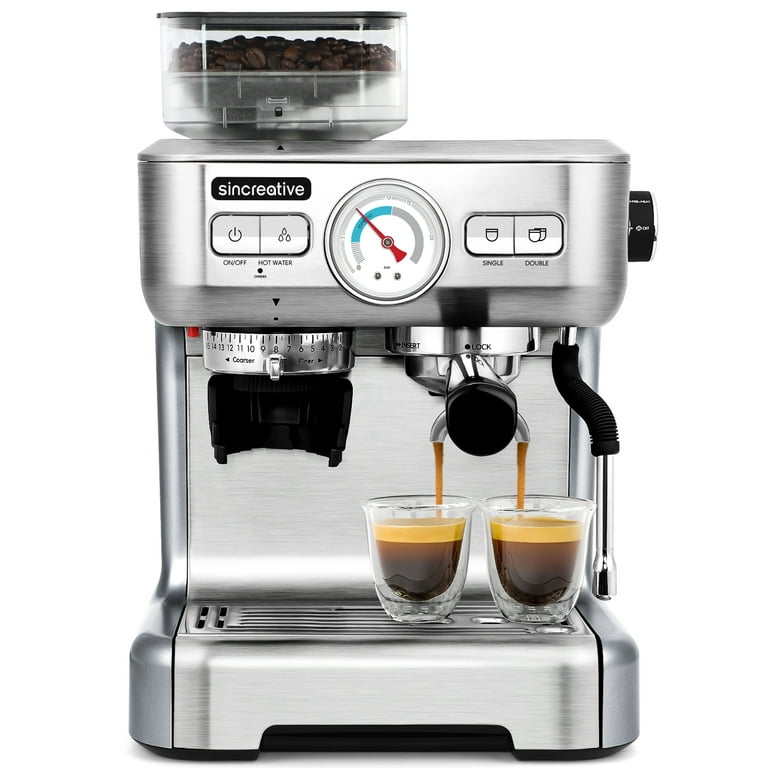 Sincreative 20 Bar All in One Espresso Machine with Grinder and Milk  Frother, Stainless Steel 