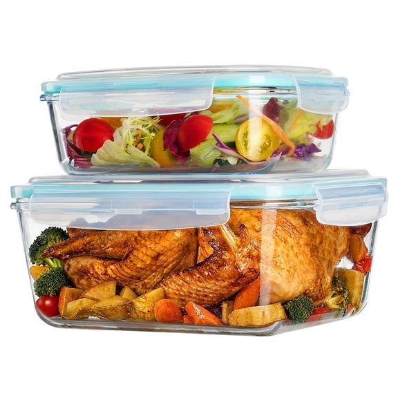 Sindcom 122oz+50oz Large Glass Food Storage Containers with Airtight Lids, Big Glass Containers for Roasting Chicken, Baking Casseroles, Food Storage, Meal Prep, Fruits, Thanksgiving Meals, BPA-Free