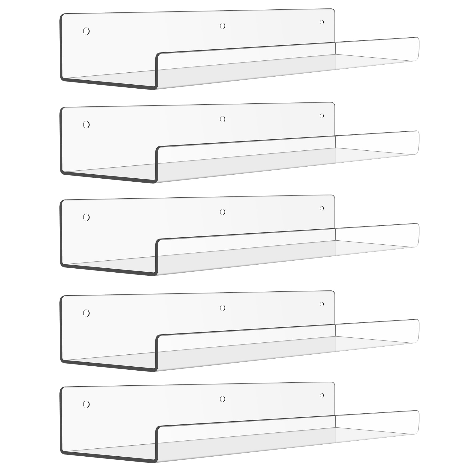 Sindcom 15" Acrylic Floating Shelves Wall Mounted, 5pack Clear Acrylic Shelves, for Bedroom, Living Room, Bathroom, Kitchen