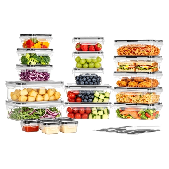 Sindcom 15 Pack Plastic Food Storage Containers Set, Large Capacity Meal Prep Containers, BPA-Free, Microwave Freezer Safe, Black