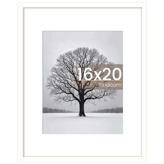 Sindcom 16x20 Picture Frame , White , Gallery Wall Frame , Display Pictures 11x14 with Mat or 16x20 Without Mat, Photo Frames