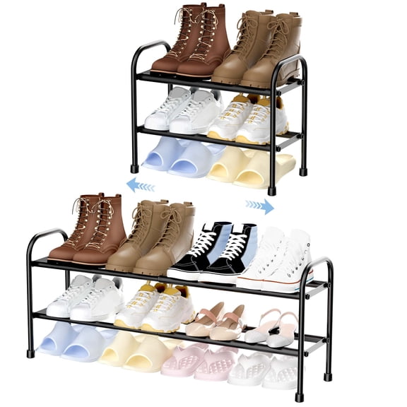 Sindcom 2 Tier Shoe Rack, Expandable Adjustable Shoe Organizer Shelf, Black Metal Shoe Storage for Closet Entryway
