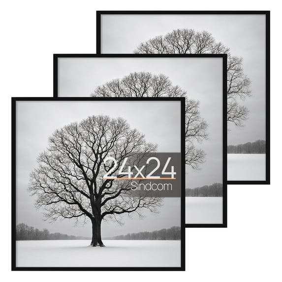 Sindcom 24x24 Picture Frames, Gallery Wall Poster Frames Set of 3, Black,Display Pictures 11×14, 12×12, 16×24, 18×24 with Mat or 24x24 Without Mat
