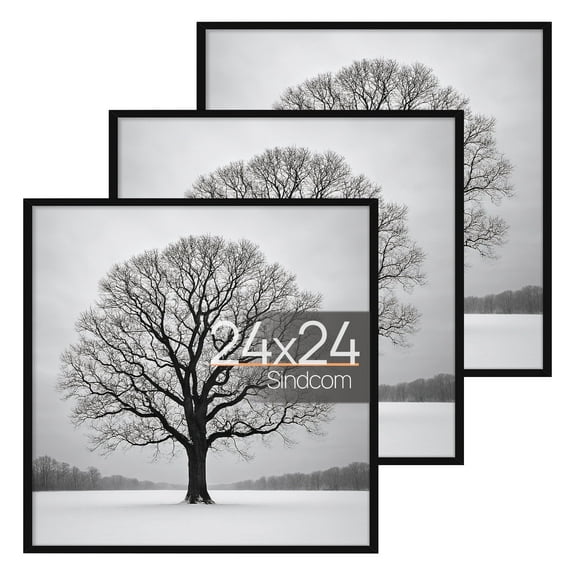 Sindcom 24x24 Picture Frames, Gallery Wall Poster Frames Set of 3, Black,Display Pictures 11×14, 12×12, 16×24, 18×24 with Mat or 24x24 Without Mat