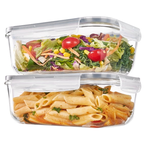 Sindcom 2Pack 1860ml/ 63oz Large Glass Storage Containers with Lids, Meal Prep Food Container Set with Snap Airtight Lid for Baking, Microwave, Oven, Leak Proof, for Freezer, Dishwasher, Grey