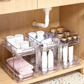 Sindcom 3 Pack 2 Tier Bathroom Under Sink Organizers and Storage, Clear Kitchen Pantry Organization, Pull Out Medicine Cabinet Organizer with Movable Dividers