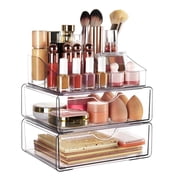 Sindcom 3 Tier Clear Makeup Organizer with Drawer, Cosmetic Storage for Dresser Countertop and Bathroom Vanity, Beauty Holder for Lipstick Brush Skincare