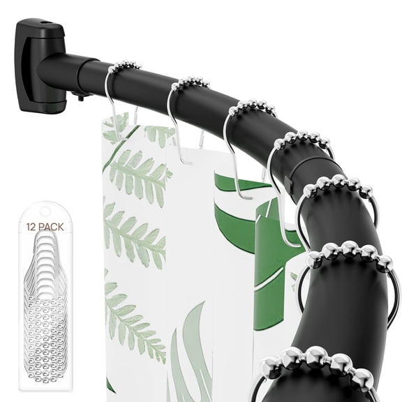 Sindcom 35-77 Inches Curved Shower Curtain Rod, Adjustable Stainless Steel Shower Rod for Extra Space, Round Shower Rods for Bathroom, Bathtub, Shower, Need to Drill, Matte Black