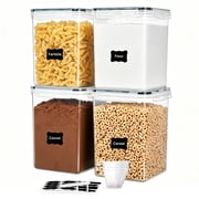 Sindcom 4 PCS Large Food Storage Containers 5.2L / 175oz, 4 Pieces BPA Free Plastic Airtight Canisters for Flour, Sugar, Baking Supplies, Rice with Lids, 4 Measuring Cups and 24 Labels, Black