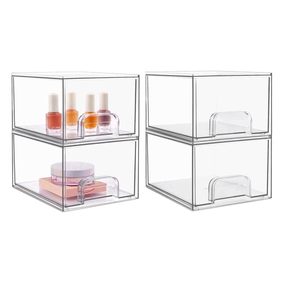 Sindcom 4 Pack Acrylic Stackable Makeup Storage Drawers, Clear Plastic Storage Bins, Bathroom Organizer Countertop,Bathroom Under Sink Organizer,12.1 × 7.5 × 8.7 in