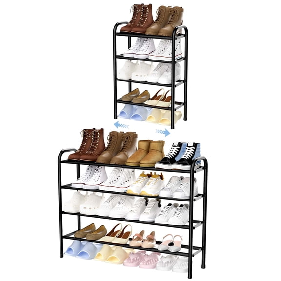 Sindcom 4 Tier Expandable Shoe Rack, Black Metal Shoe Shelf Organizer Storage for Closet, Space Saving Shoe Rack for Entrywa