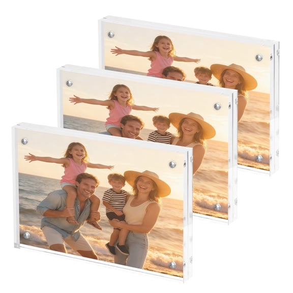 Sindcom 4x6 Acrylic Frames 3 Pack, Frameless Clear Picture Frames, Double Sided Magnetic Picture Frames, Free Standing Desktop Display