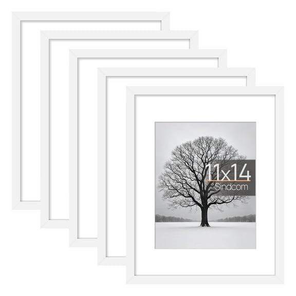 Sindcom 5 PACK 11x14 Matted to 8x10 Gallery Wall Picture Frame, White Photo Frames