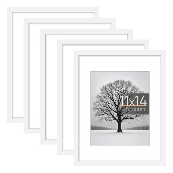 Sindcom 5 PACK 11x14 Matted to 8x10 Gallery Wall Picture Frame, White Photo Frames