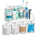 thumbnail image 1 of Sindcom 5 PCS Bathroom Countertop Organizer, 4 Qtip Holder Jars with 1 Divided Tray, Restroom Clear Organizers for Floss, Cotton Pads Balls, Toothbrush, Bathroom Vanity Accessories Storage Set, 1 of 8