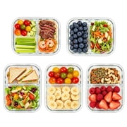 Sindcom 5 Pack 33oz Glass Storage Containers with Lids, 2 Compartments Meal Prep Containers, Airtight Lunch Boxes with Snap Locking Lids for Microwave, Oven, Freezer, Dishwasher