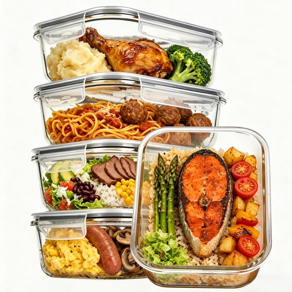 Sindcom 5 Pack 35oz Glass Storage Containers with Lids, Meal Prep Containers, Airtight Reusable Lunch Container Set, Glass Tupperware Sets, Grey