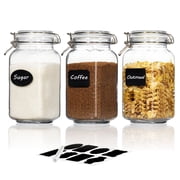 Sindcom 50oz Airtight Glass Jars with Lids, 3 PCS Food Storage Canister for Kitchen & Pantry Organization, Square Mason Jar Containers for Storing Sugar, Flour, Cereal,Coffee,Cookies
