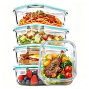 Sindcom 5Pack 22oz Glass Storage Containers with Lids, Glass Meal Prep Food Container Sets with Snap Airtight Lids for M
