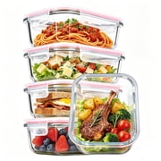 Sindcom 5Pack 22oz Glass Storage Containers with Lids, Glass Meal Prep Food Container Sets with Snap Airtight Lids for Microwave, Oven, Freezer and Dishwasher P